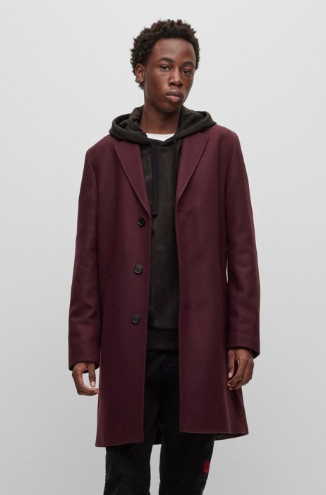 Regular-fit coat in a virgin-wool blend, Dark Brown