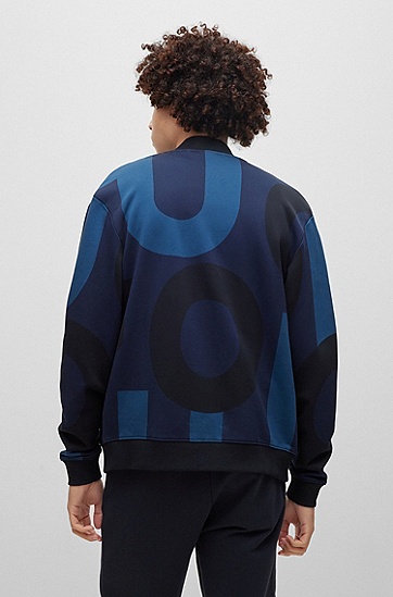 HUGO 雨果徽标印花棉质混纺面料宽松版型夹克外套,  405_Dark Blue