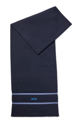 for Men Blue BOSS by HUGO BOSS Wool Scarf With Contrast Logo Detail In Soft Yarns in Dark Blue Mens Accessories Scarves and mufflers 