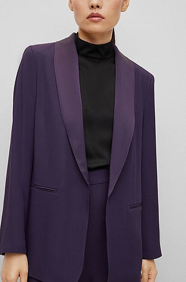 BOSS 博斯青果领设计皱褶绉纱面料常规版型夹克外套,  506_Dark Purple
