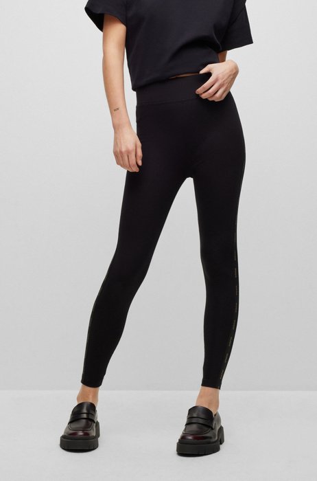 Stretch-cotton slim-fit leggings with logo tape, Black