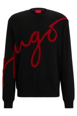 HUGO Cotton terry sweatshirt with embroidered handwritten logo