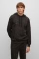 Felpa con cappuccio in cotone french terry con motivo animalier, Nero