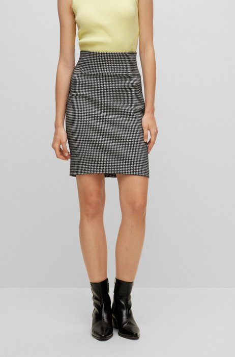 Slim-fit pencil skirt in houndstooth stretch jersey, Patterned