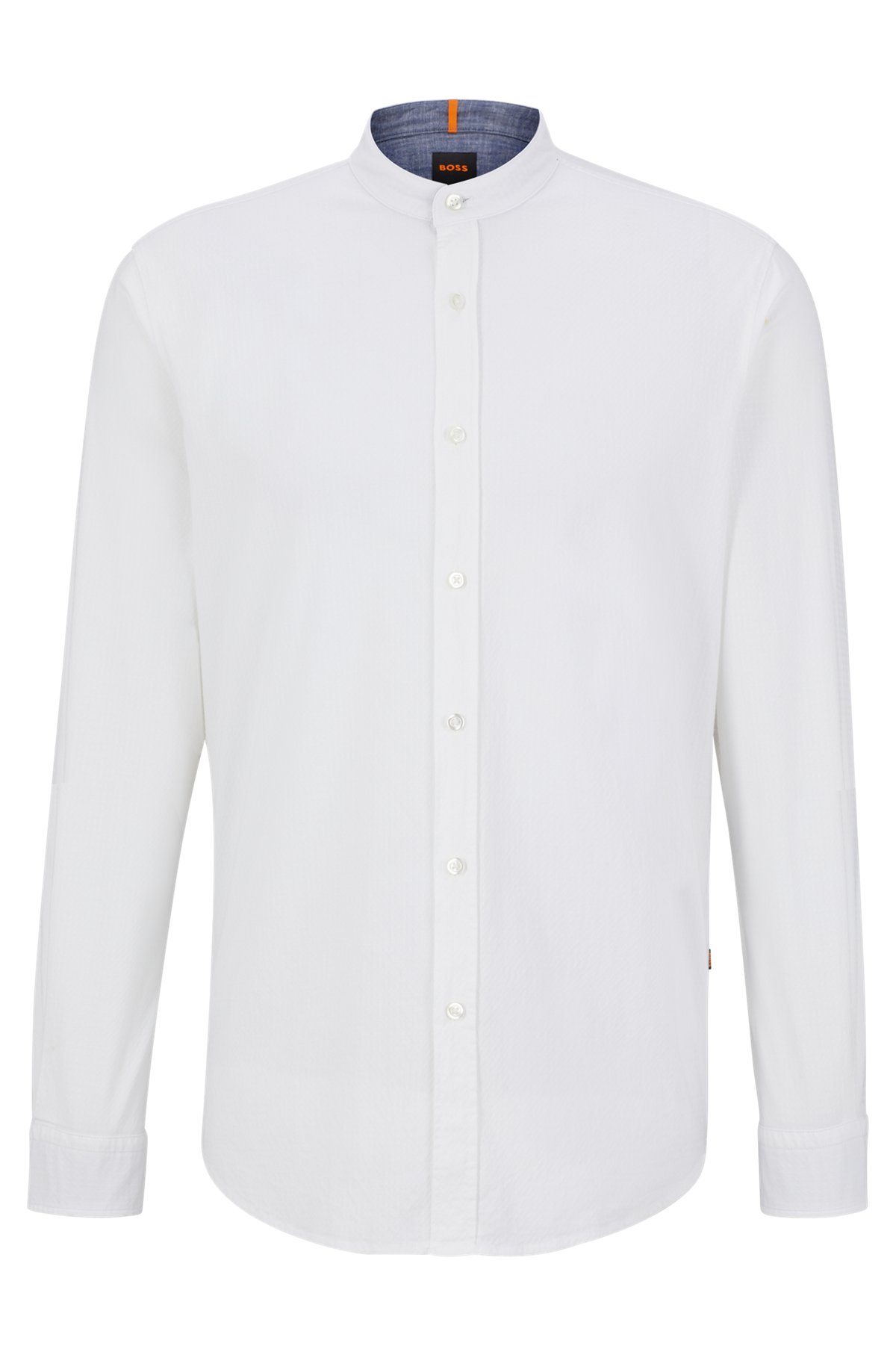 Regular-Fit Hemd aus strukturierter Stretch-Baumwolle, Weiß