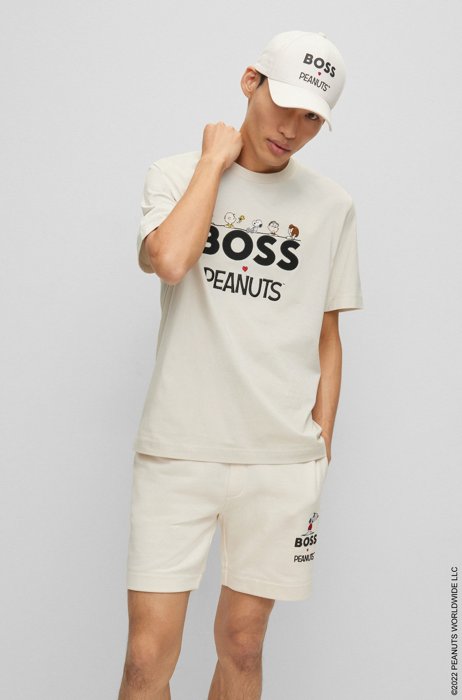 BOSS x PEANUTS T-shirt van katoenjersey met ronde hals en exclusief artwork, Wit