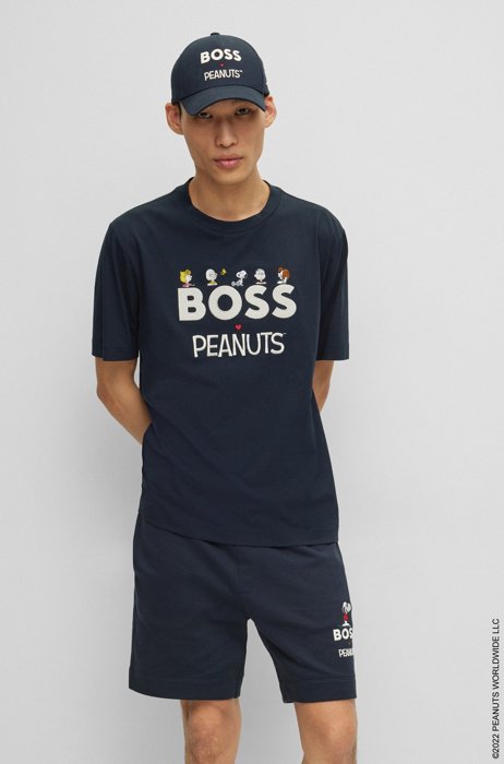BOSS x PEANUTS crew-neck T-shirt in cotton jersey with exclusive artwork, Dark Blue