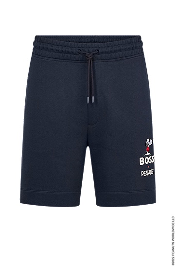 七夕BOSS X PEANUTS联名系列专有艺术风图案棉质毛圈布短裤,  404_Dark Blue