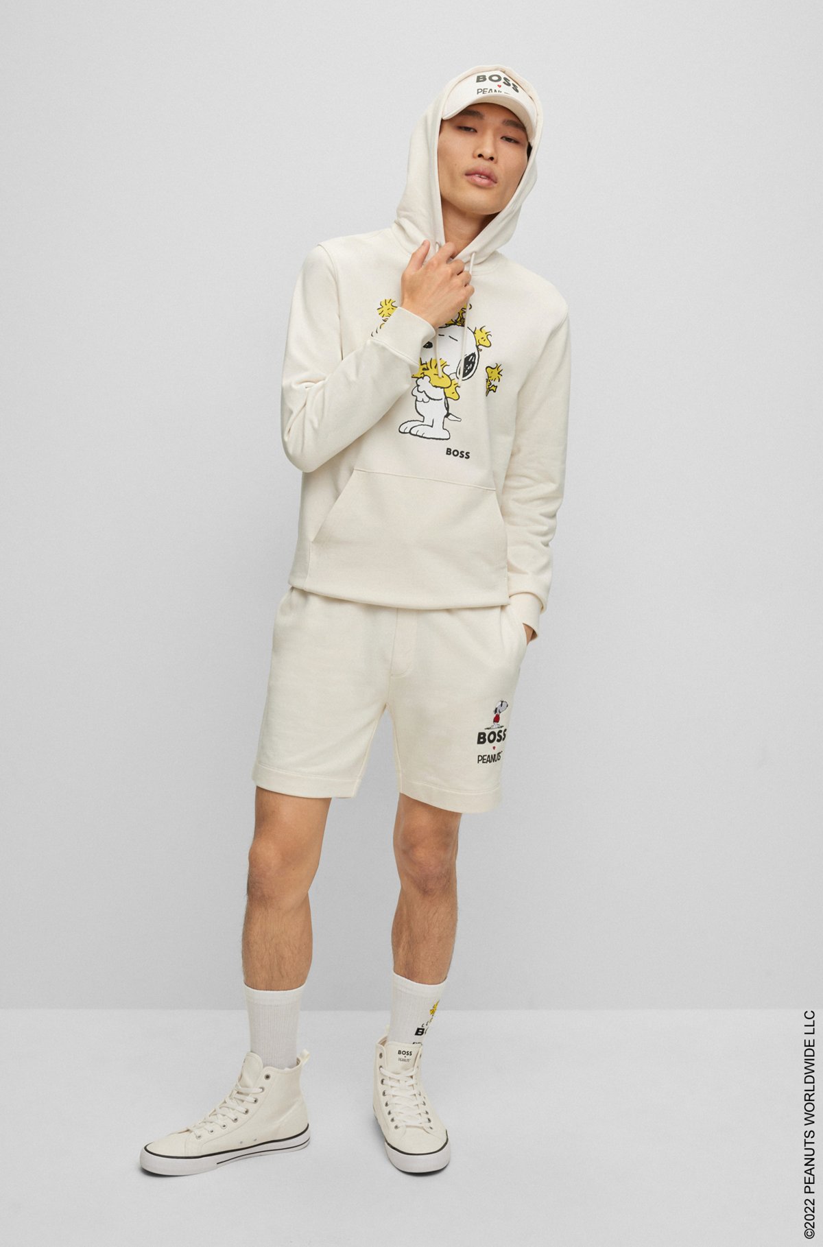 BOSS x PEANUTS oversized-fit hoodie in French terry with exclusive artwork, White