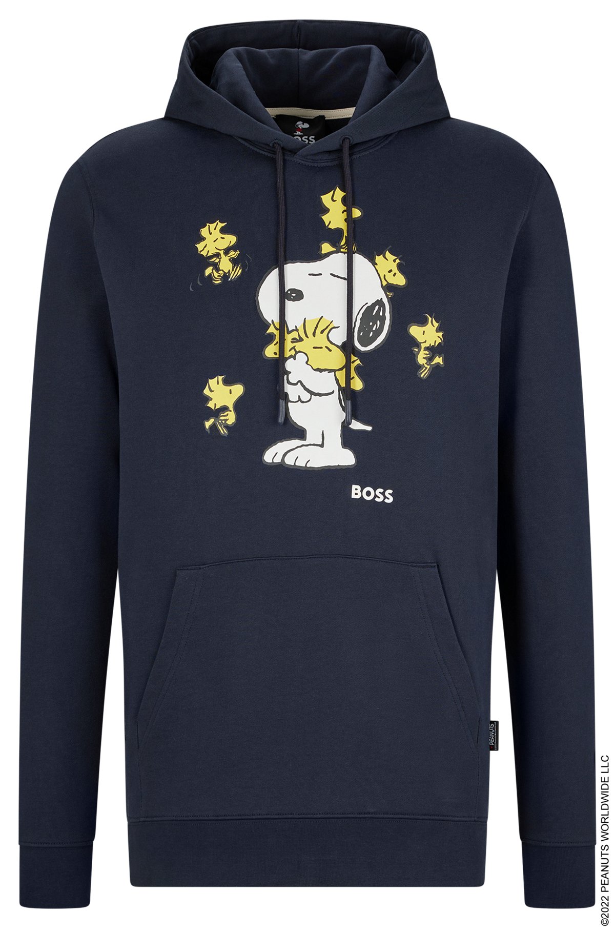 BOSS x PEANUTS oversized-fit hoodie in French terry with exclusive artwork, Dark Blue