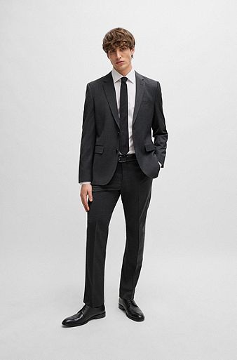 Regular-fit suit in a melange virgin-wool blend, Dark Grey