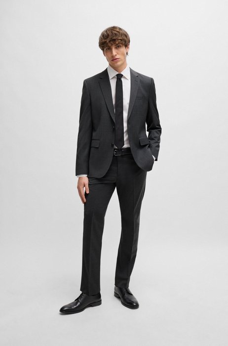 Regular-fit suit in a melange wool blend, Dark Grey