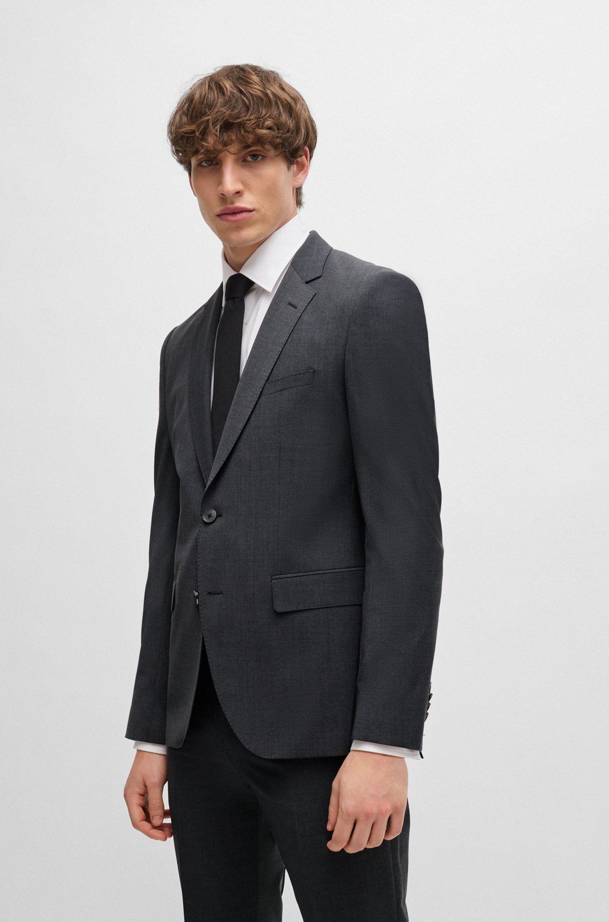 BOSS - Regular-fit suit in a melange virgin-wool blend