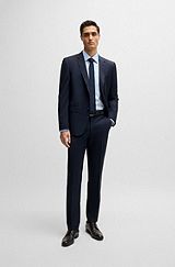 Regular-fit suit in a melange virgin-wool blend, Dark Blue