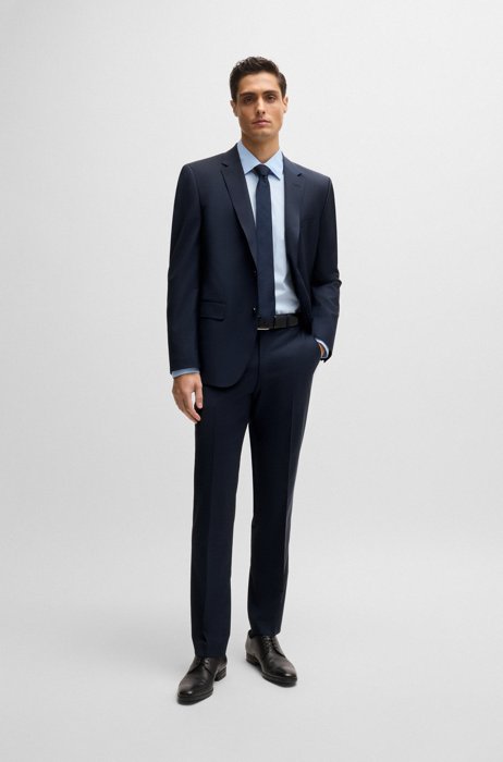 Regular-fit suit in a melange wool blend, Dark Blue