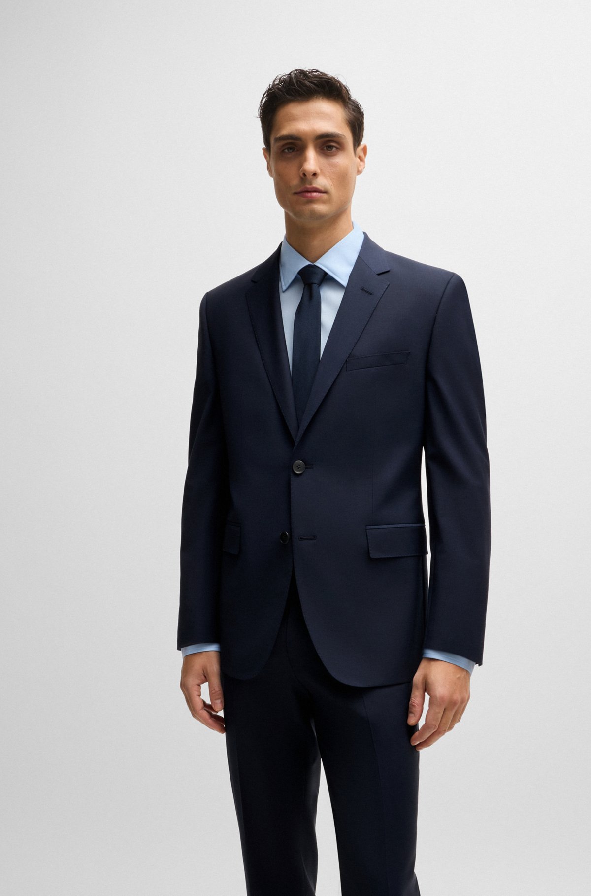 BOSS - Regular-fit suit in a melange virgin-wool blend