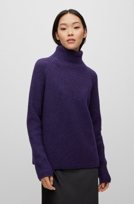 Rollneck sweater with travelling rib, Dark Purple
