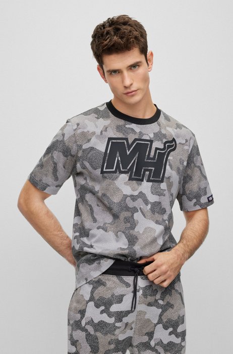 BOSS & NBA cotton-jersey T-shirt with camouflage pattern, NBA MIAMI HEAT