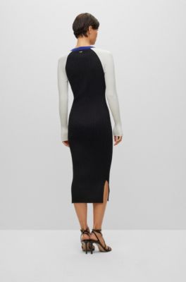 V-neck knitted dress in metallised fabric, White / Black