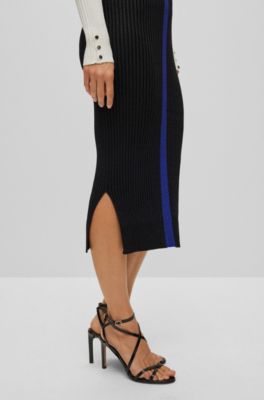 V-neck knitted dress in metallised fabric, White / Black