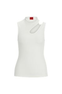 Sleeveless ribbed top with cut-out detail, White