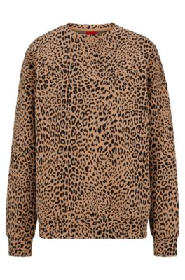 HUGO - Oversized-fit sweatshirt with jacquard-woven leopard pattern
