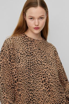 HUGO - Oversized-fit sweatshirt with jacquard-woven leopard pattern