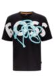 Relaxed-fit cotton T-shirt with logo-graffiti artwork, Black