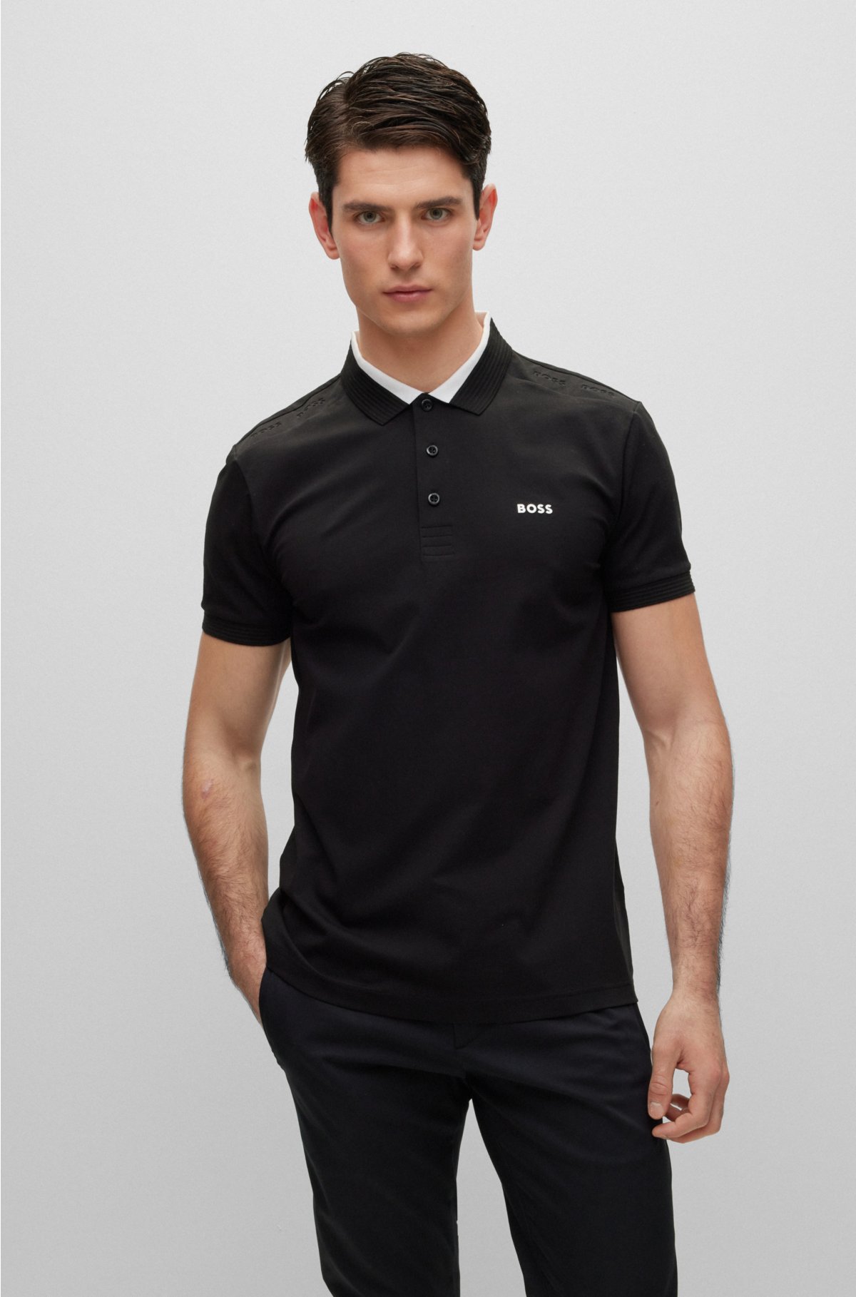 kiezen Gewaad Bij naam BOSS - Stretch-cotton slim-fit polo shirt with logo inserts
