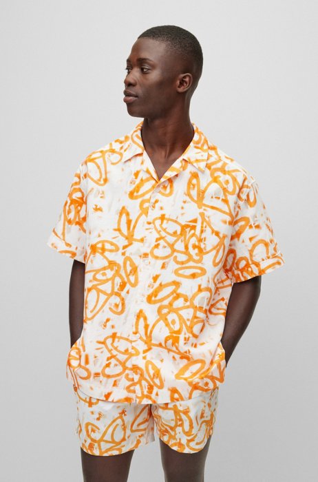 Relaxed-fit short-sleeved shirt with graffiti artwork, Orange