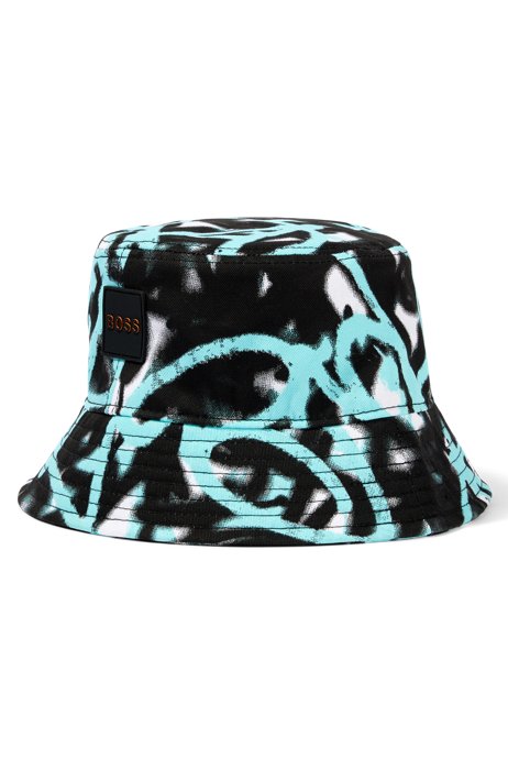 Graffiti-artwork bucket hat in cotton twill , Light Blue