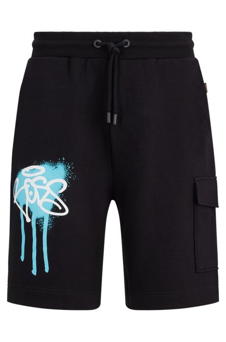 Bermuda in terry di cotone con grafica del logo stile graffiti HUGO BOSS Uomo Abbigliamento Pantaloni e jeans Shorts Pantaloncini 