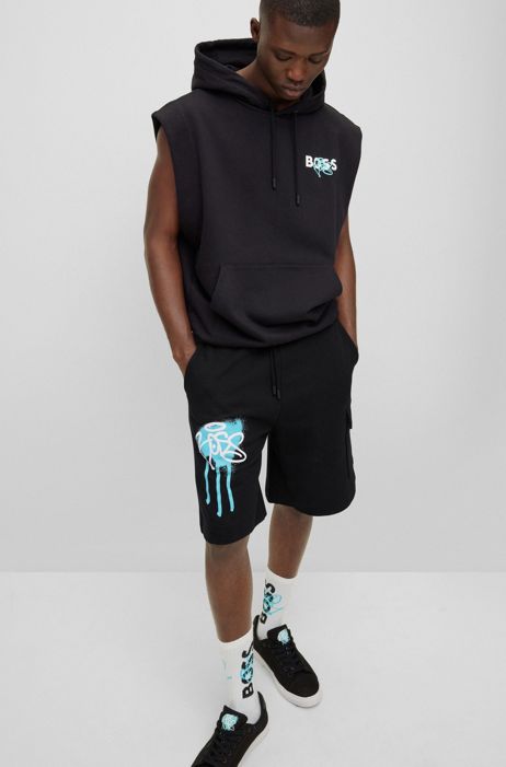 HUGO BOSS Uomo Abbigliamento Pantaloni e jeans Shorts Pantaloncini Bermuda in terry di cotone con grafica del logo stile graffiti 