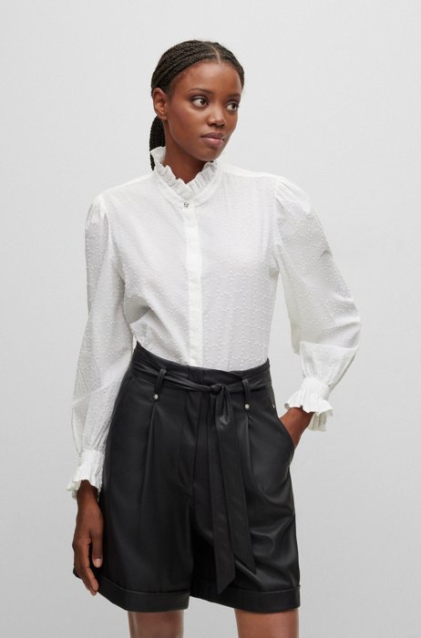 Regular-fit blouse in fil-coupé cotton, White