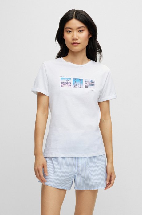 포토 아트워크 오가닉 코튼 슬림 핏 티셔츠, 화이트
