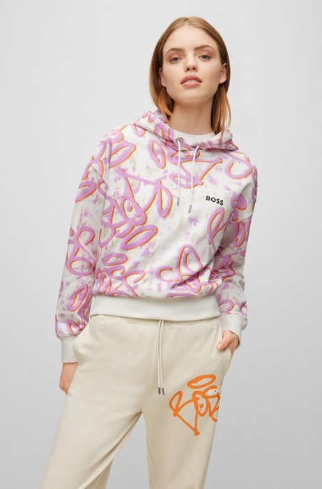 Cotton-terry hoodie with graffiti-style artwork, Patterned