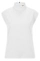 Slim-fit top in stretch silk with cap sleeves, White