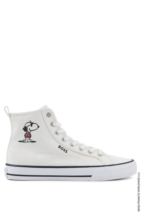 BOSS x PEANUTS cotton-canvas high-top trainers with exclusive artwork, White