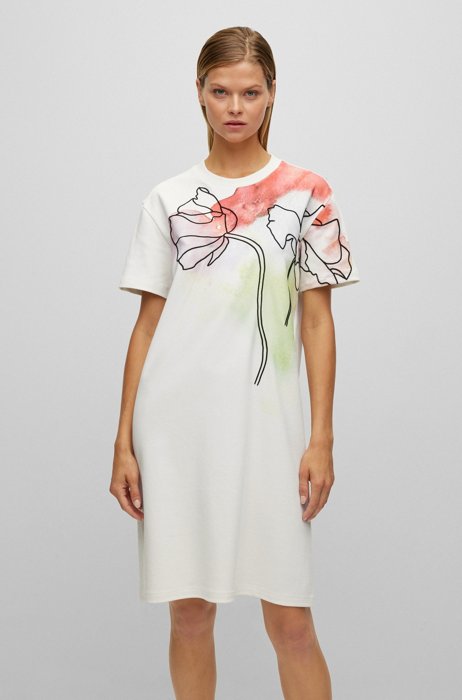 T-shirtjurk van interlocked katoen met abstracte bloemenprint, Bedrukt