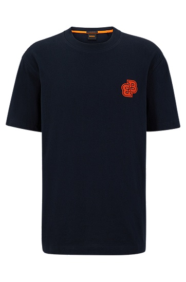 BOSS 博斯学院风交织字母图案宽松版型棉质 T 恤,  404_Dark Blue