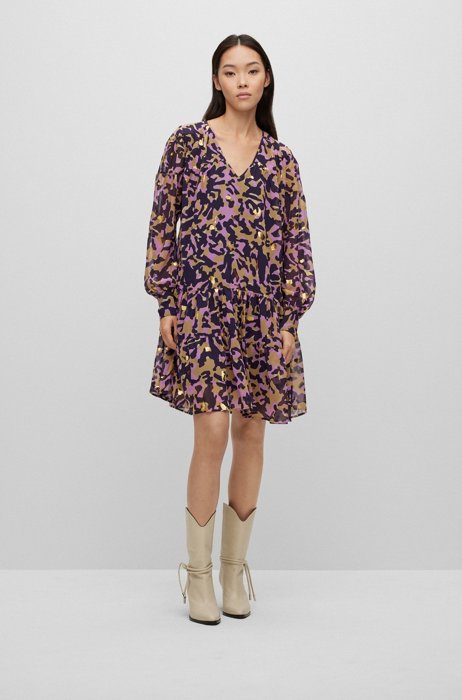 Relaxed-fit dress with V neckline in digital print, Patterned