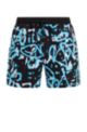 Quick-drying recycled-fabric swim shorts with graffiti artwork, Turquoise