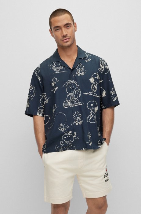 BOSS x PEANUTS regular-fit shirt with exclusive logo artwork, Dark Blue