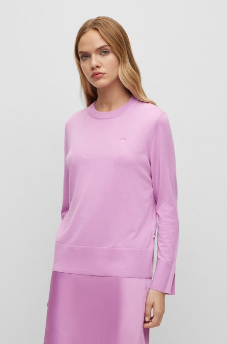 Logo-embroidered sweater in cotton, silk and cashmere, light pink