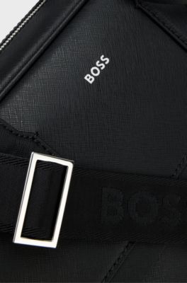 Aktetas met logo in folieprint, Zwart