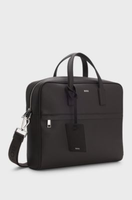 Aktetas met logo in folieprint, Donkerbruin