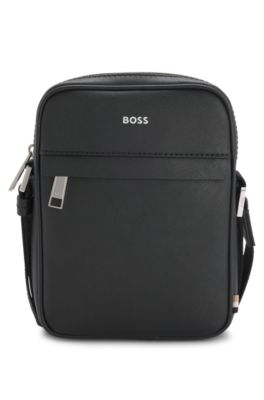 BOSS - ストラクチャードレザー レポーターバッグ ロゴディテール