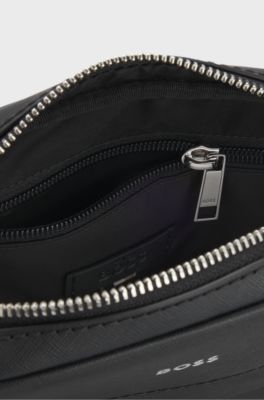 Reporter bag in faux leather with logo detail, Black