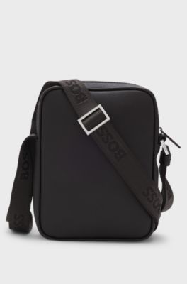 Recycled-leather reporter bag with adjustable logo strap, Dark Brown