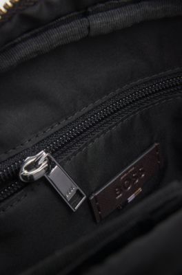 Recycled-leather reporter bag with adjustable logo strap, Dark Brown